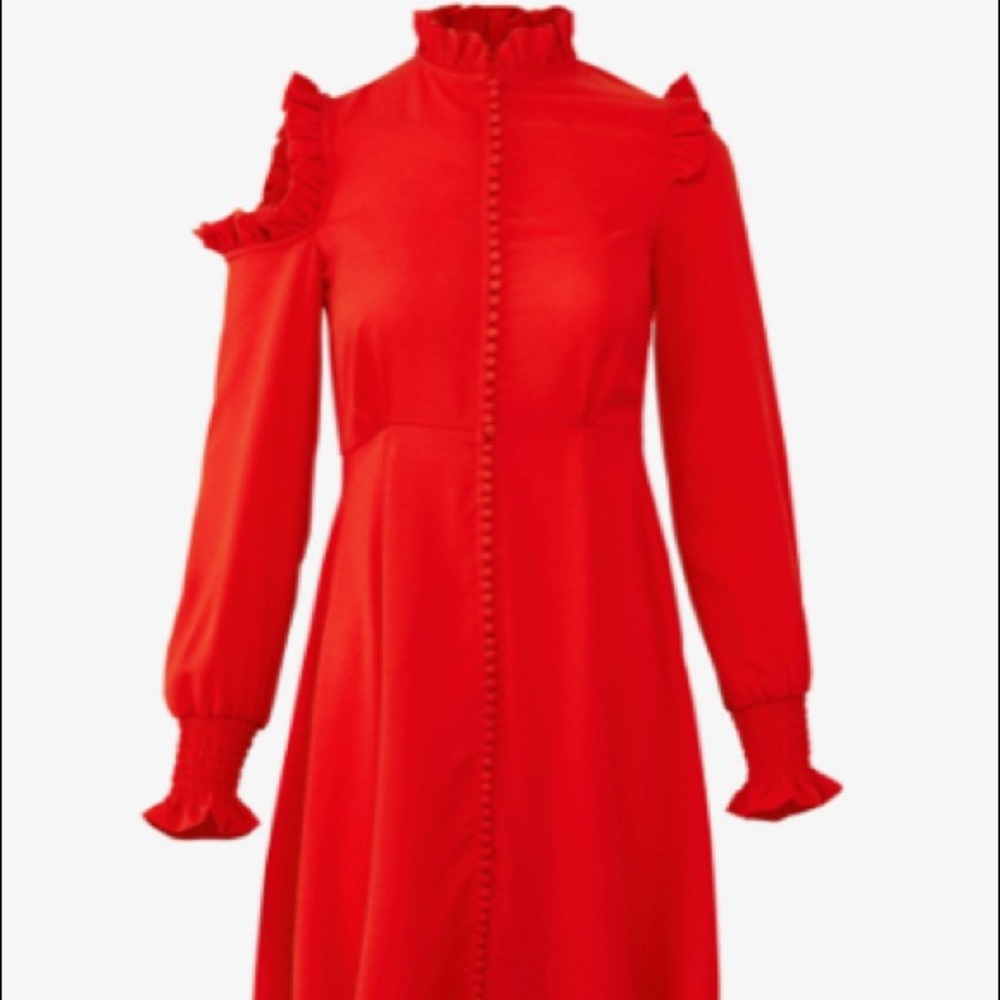 Red crepe dress with bridal buttons